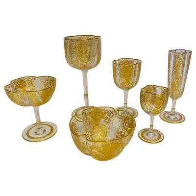 Pre-owned Moser Extensive 55 Piece Antique  Crystal Service, Intaglio Cut & 24 Karat Gold In Brown
