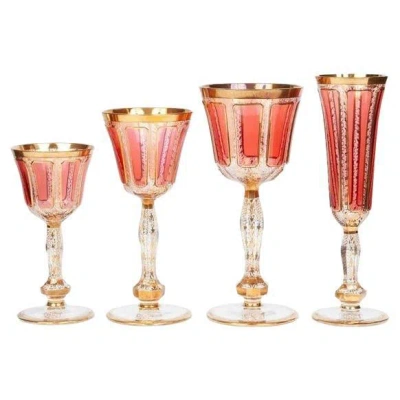 Pre-owned Moser Extensive 70 Piece Crystal Service Antique Ruby Cabochon & Gilt Custom In Gold