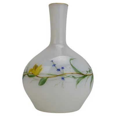 Pre-owned Moser Ludwig  Mid-19th Century Opaline Glass Vase With Enameled Floral Design In Transparent