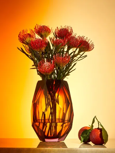 Moser Montagne Hand-blown Crystal Vase  Abask Luxury Gift In Orange