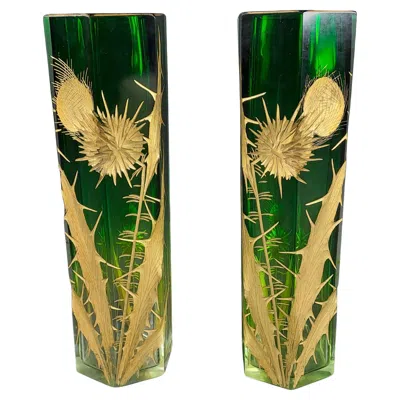 Pre-owned Moser Pair Of Crystal Vases With Thistles – Maison  – Art Nouveau Period In Black