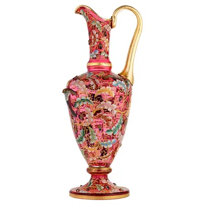 Pre-owned Moser Ruby Glass And Enamel Bird Ewer In Brown