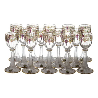 Pre-owned Moser Set Of 14 Antique Grape & Vine Gilded Wine Goblets, 19th Century, Circa 1880s In Purple