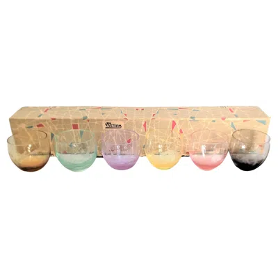 Pre-owned Moser Set Of 6 Mid-century Modern Colored Etched Crystal  Bar Glasses With Box In Sand