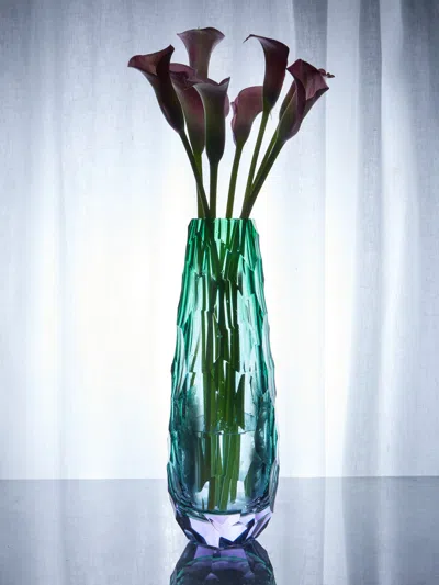 Moser Stones Hand-blown Crystal Tall Vase  Abask Luxury Gift In Green