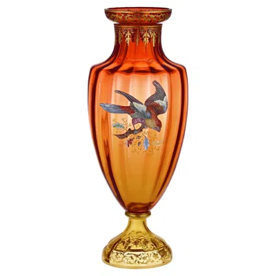 Pre-owned Moser Vase With Gilt And Enamel Bird In Brown