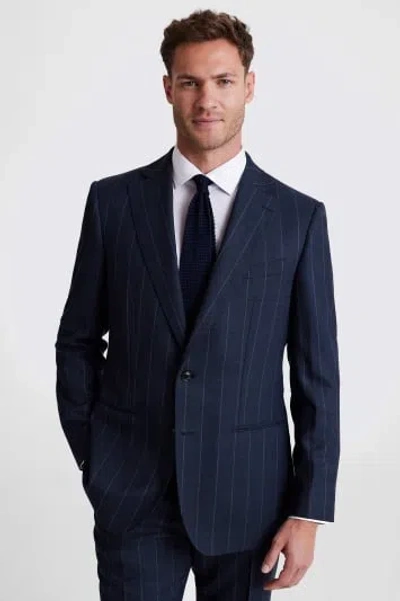 Moss Custom Made  Navy Stripe Suit In Blue