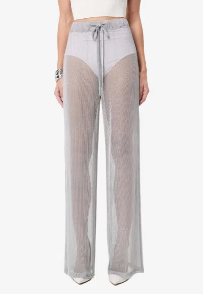 Mossman Interlock Open Knit Wide-leg Pants In Silver