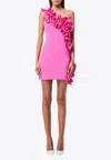 Mossman Revelation One-shoulder Ruffled Mini Dress In Fuchsia