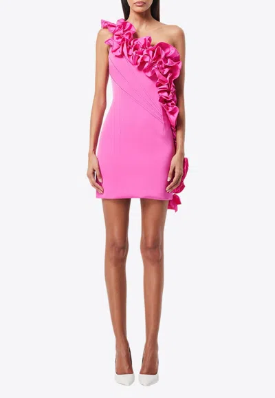 Mossman Revelation One-shoulder Ruffled Mini Dress In Fuchsia