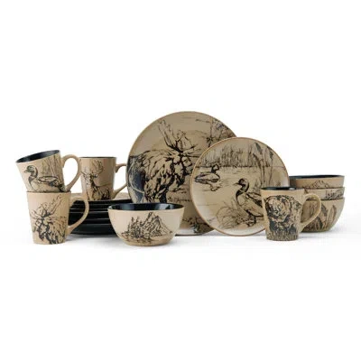Mossy Oak 16-piece Stoneware Dinnerware Set, Service For 4 In Black;beige