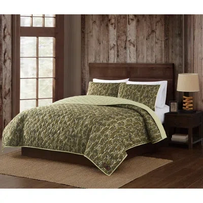 Mossy Oak Bottomland Camouflage Microfiber Quilt Set In Green