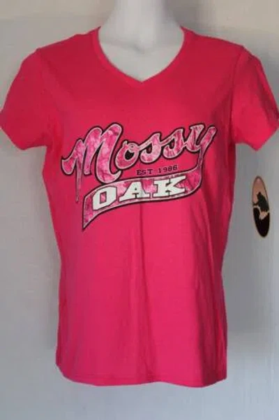 Pre-owned Mossy Oak Womens T Shirt Size Medium  Pink Camo Graphic Top Hunting Tee V Neck