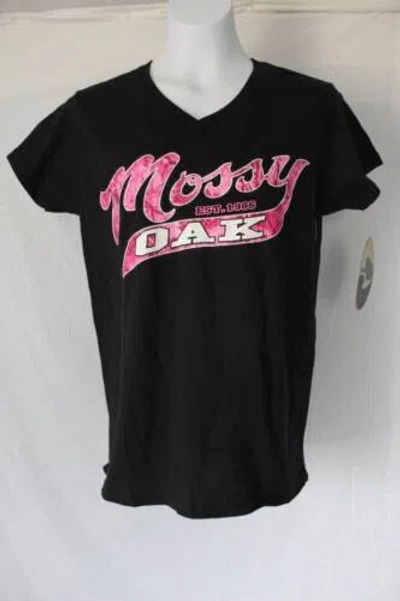 Pre-owned Mossy Oak Womens T-shirt Size Small  Black Pink Camo Graphic Top Hunting