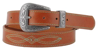 Most Wanted Modern Western Boho Turquoise Stitched Belt In Brown