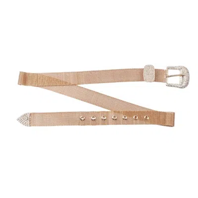 Most Wanted Women's Glamour Metallic Mesh Belt With Rhinestone Bling Buckle In Gold In Pink