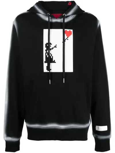 Mostly Heard Rarely Seen 8-bit Floating Heart Graphic-print Cotton Hoodie In Black