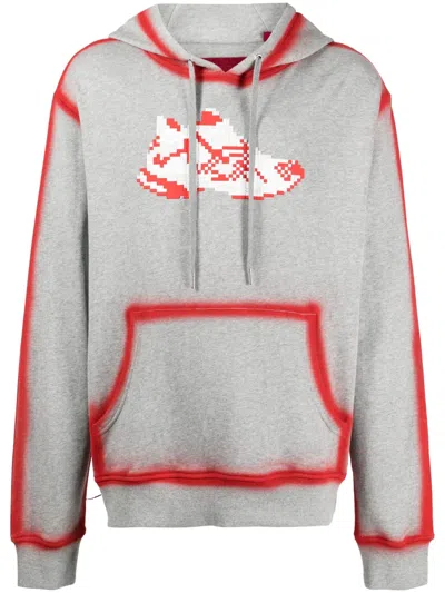 Mostly Heard Rarely Seen 8-bit Red Runner Graphic-print Cotton Hoodie In Grey