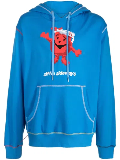 Mostly Heard Rarely Seen 8-bit Sitting Sideways Graphic-print Cotton Hoodie In Blue