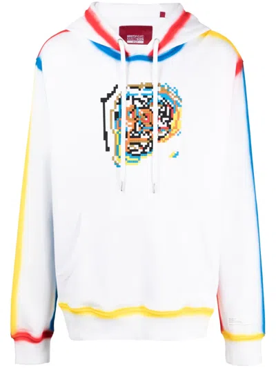 Mostly Heard Rarely Seen 8-bit Skull Blowing Graphic-print Cotton Hoodie In White