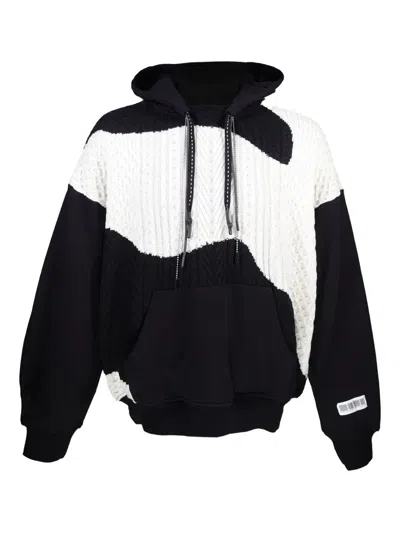 Mostly Heard Rarely Seen Cable-knit Panelled Hoodie In Black