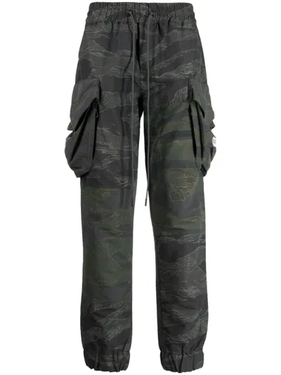 Mostly Heard Rarely Seen Camouflage-pattern Panelled Cargo Trousers In Green