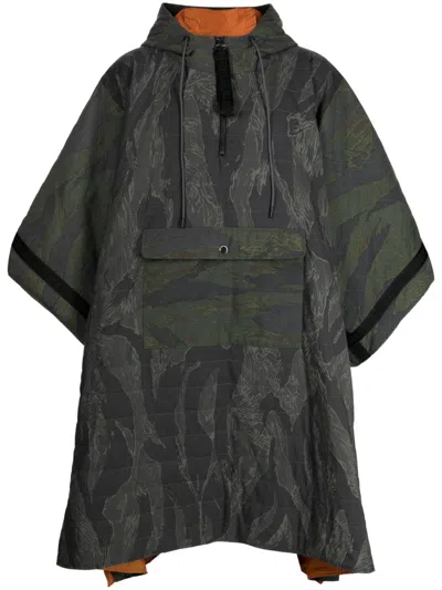 Mostly Heard Rarely Seen Camouflage-pattern Quilted Hooded Poncho In Green