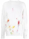 Mostly Heard Rarely Seen Distressed Paint-splatter Sweatshirt In White
