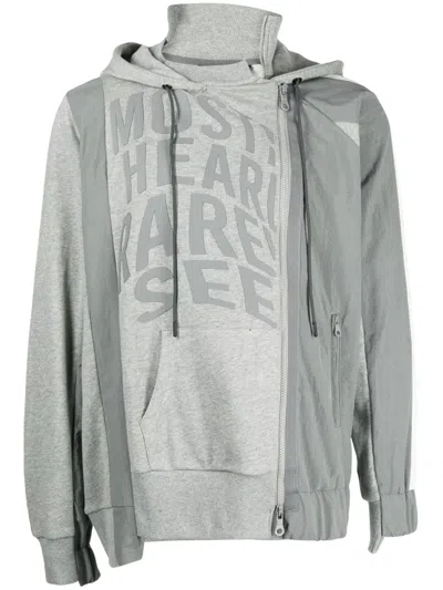 Mostly Heard Rarely Seen Logo-print Asymmetric Hoodie In Grey