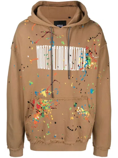 Mostly Heard Rarely Seen Logo-print Paint-splatter Hoodie In Brown