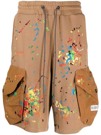 Mostly Heard Rarely Seen Paint-embroidered Cargo Shorts In Brown