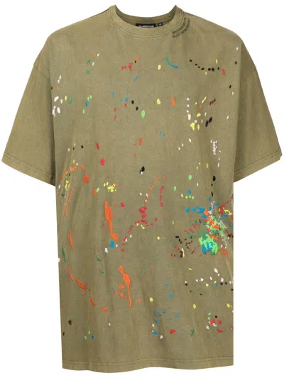 Mostly Heard Rarely Seen Paint-embroidered Cotton T-shirt In Green