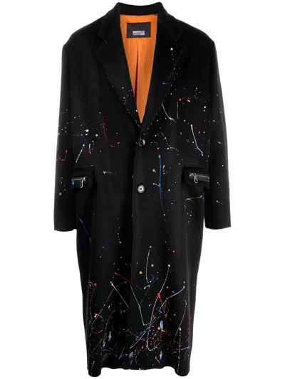 Mostly Heard Rarely Seen Paint-splattered Overcoat In Black