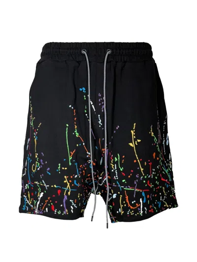 Mostly Heard Rarely Seen Paint-embroidered Drop-crotch Shorts In Black