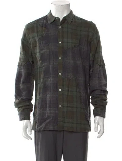 Pre-owned Mostly Heard Rarely Seen Plaid Print Long Sleeve Denim Shirt W/ Tags In Green