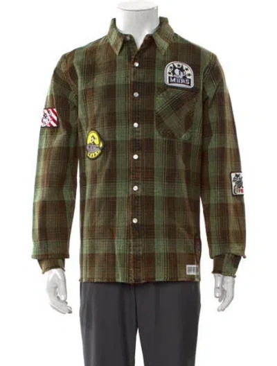 Pre-owned Mostly Heard Rarely Seen Plaid Print Long Sleeve Shirt In Green