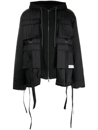 Mostly Heard Rarely Seen Quilted Cargo-pocket Hooded Jacket In Blue
