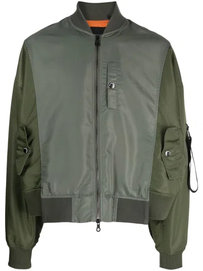 Mostly Heard Rarely Seen Spliced Satin Bomber Jacket In Green