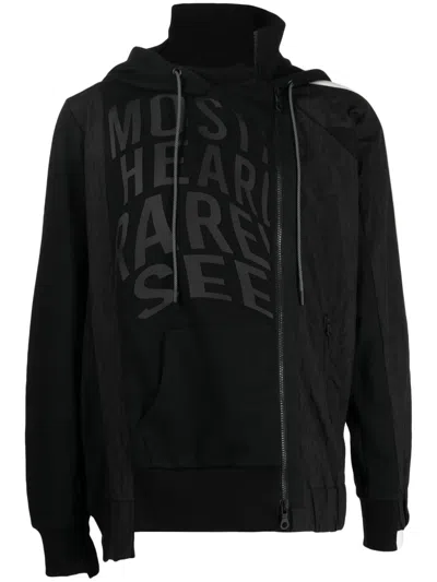 Mostly Heard Rarely Seen Track Asymmetric Panelled Hoodie In Black