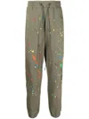 Mostly Heard Rarely Seen Warped Paint Splatter-embroidered Joggers In Green