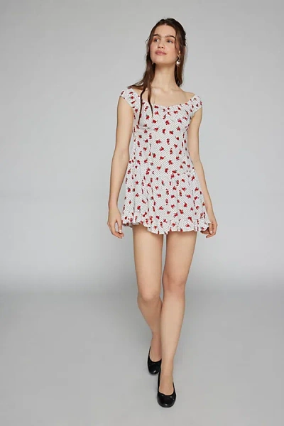 Motel Aca Floral Polka Dot Mini Dress In Ivory, Women's At Urban Outfitters In White