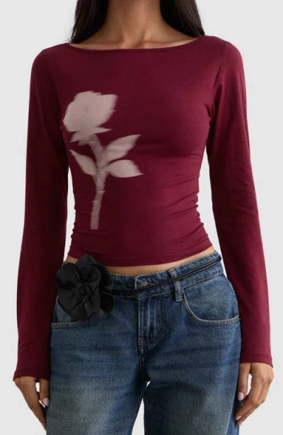 Motel Amabon Floral Stretch Cotton Top In Red