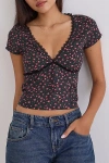 Motel Asani Plunging Cap Sleeve Crop Top In Black, Women's At Urban Outfitters In Multi