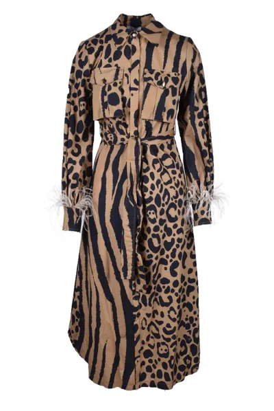 Motel Brown/black Cotton Graphic Dress In Multi