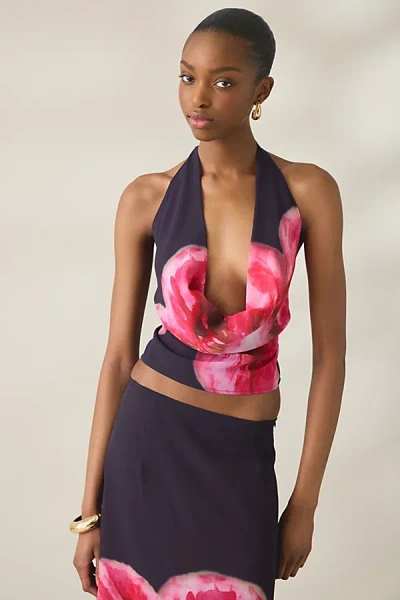 Motel Bujau Plunging Cowl Neck Halter Top In Desert Flower Purple, Women's At Urban Outfitters In Multi