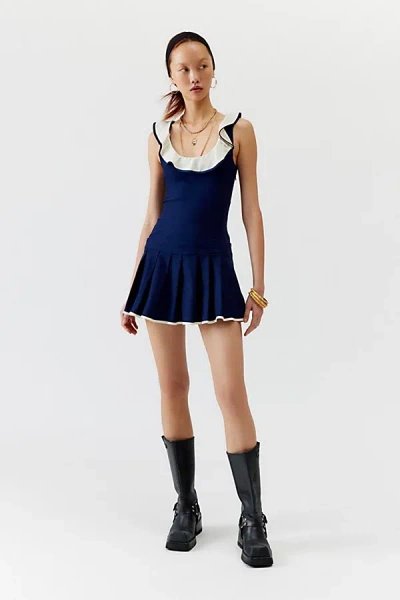 Motel Busari Pleated Mini Dress In Navy, Women's At Urban Outfitters