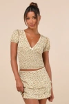 Motel Camigi Yellow Ditsy Floral Tiered Micro Mini Skirt In Yellow