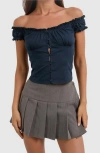Motel Chen Milkmaid Top In Blue
