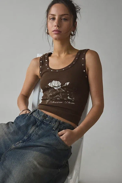Motel Daxio American Dream Graphic Studded Tank Top In Brown, Women's At Urban Outfitters