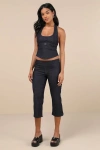 MOTEL DIRAN DARK BLUE CHAMBRAY MID-RISE CAPRI TROUSER PANTS